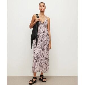 NWT All Saints Nouval Waktu Maxi Dress Women's Size 8 Pink Floral Animal Print